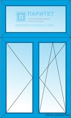 Т-образное двухстворчатое левое поворотное – правое поворотно откидное окно Эконом